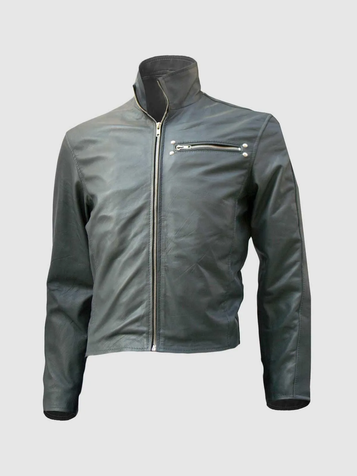 Grey Leather Biker Jacket