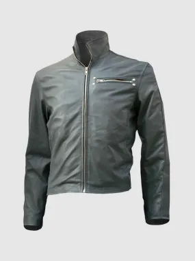 Grey Leather Biker Jacket