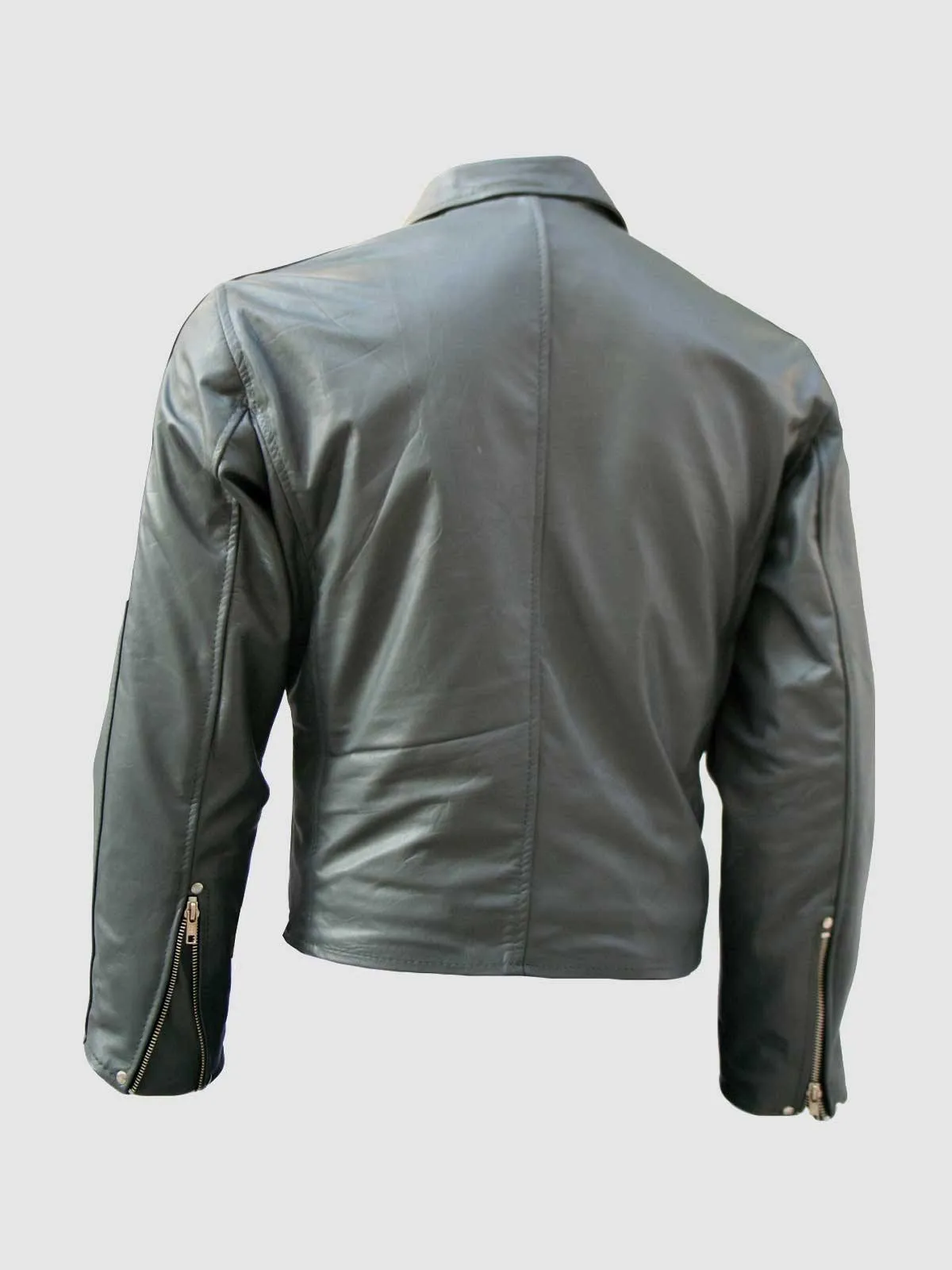 Grey Leather Biker Jacket