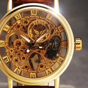 Hand Wind Ultra Thin Leather Skeleton Watch