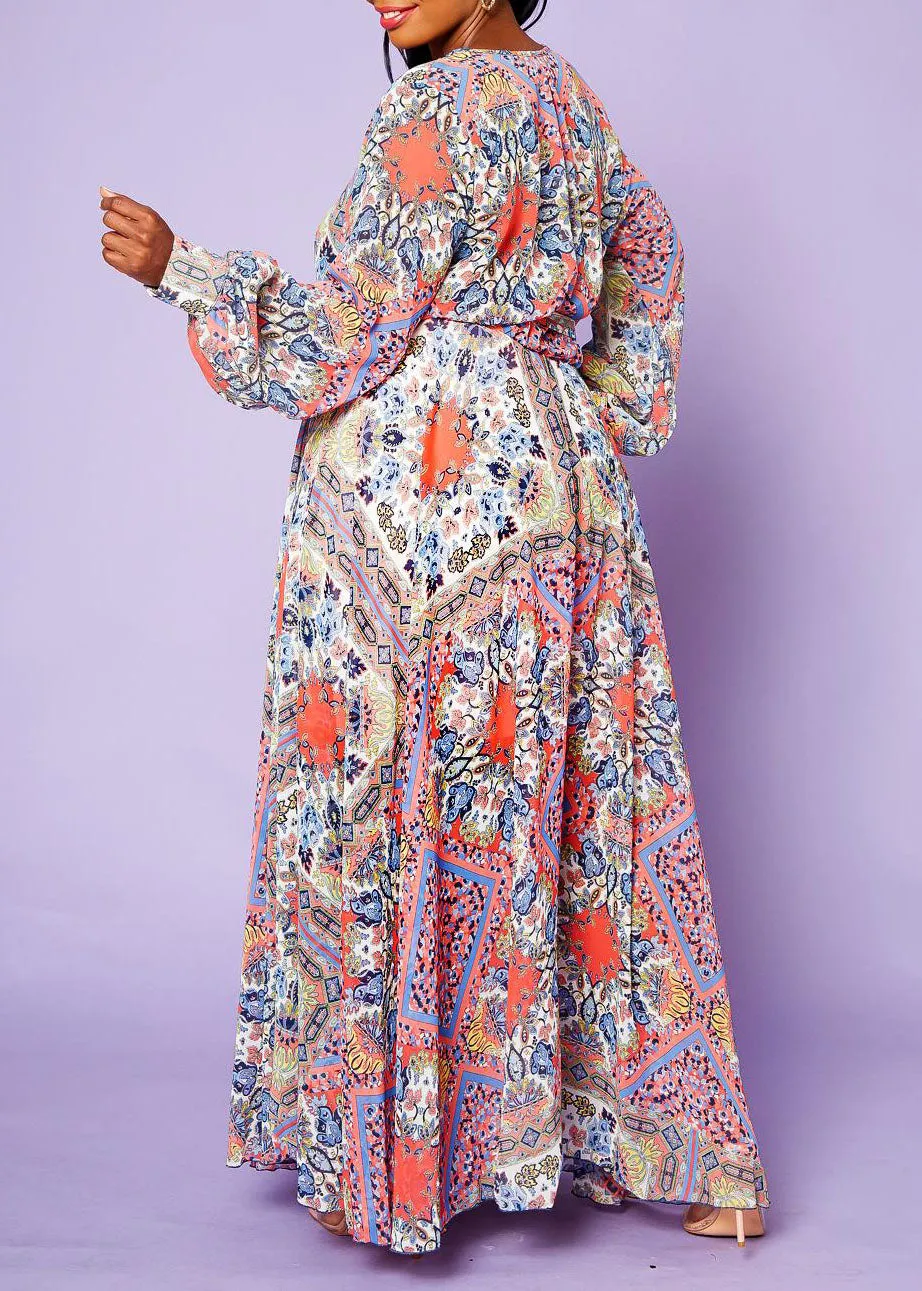 HI Curvy Plus Size Women Paisley Print Chiffon Maxi Dress