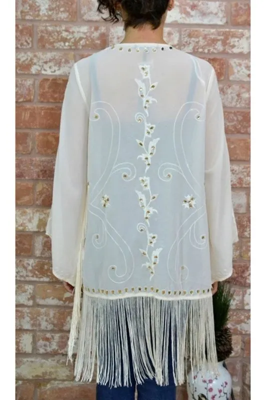 Honey Punch Kimono Rhinestones & Fringe - Ivory