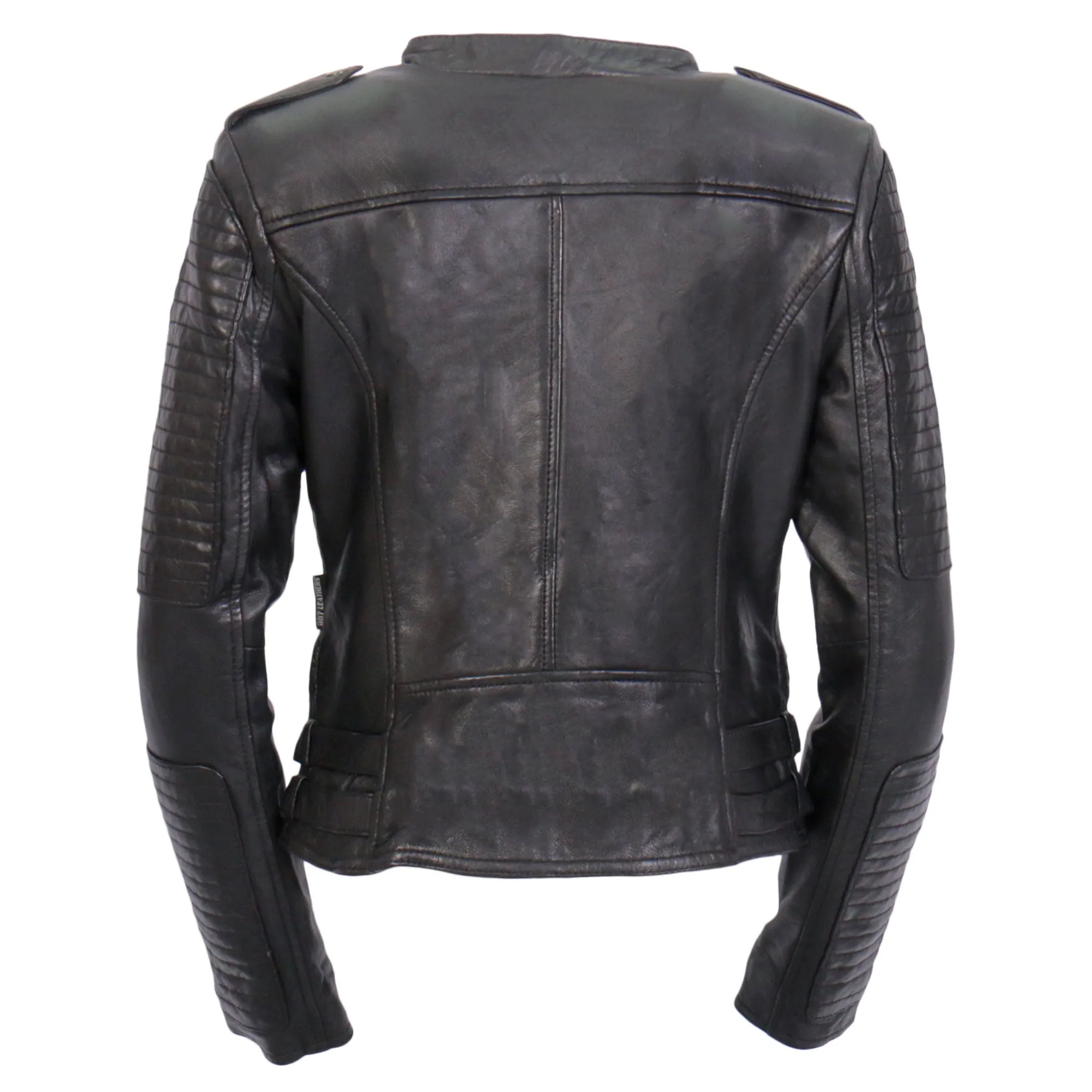 Hot Leathers JKL1030 Ladies Lightweight Motorcycle Black Leather Biker Jacket with Side Buckles