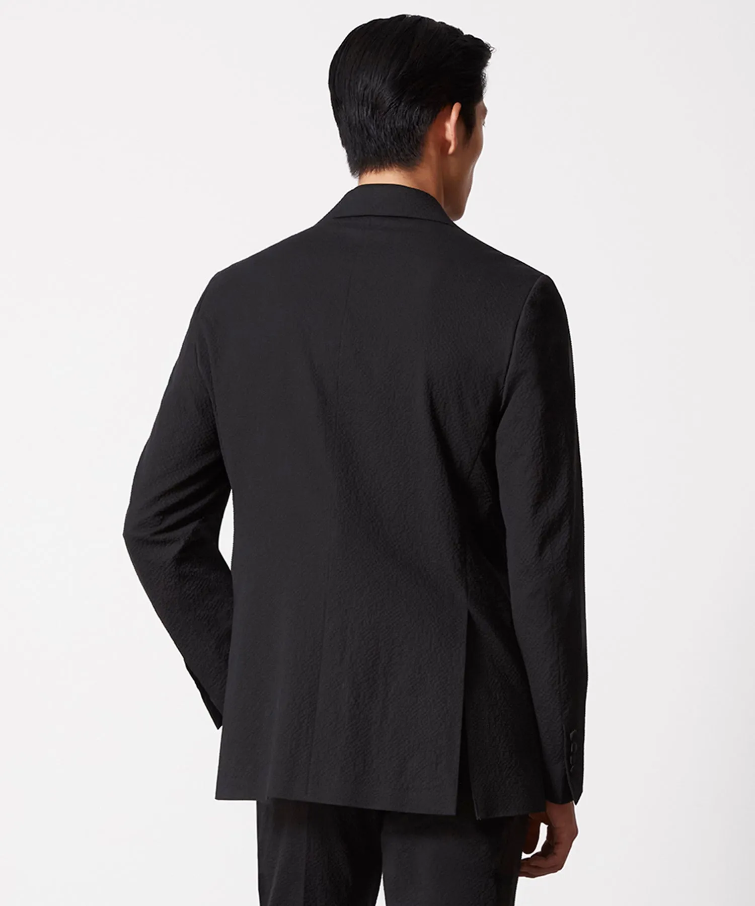 Italian Seersucker Peak Lapel Tuxedo Jacket in Black