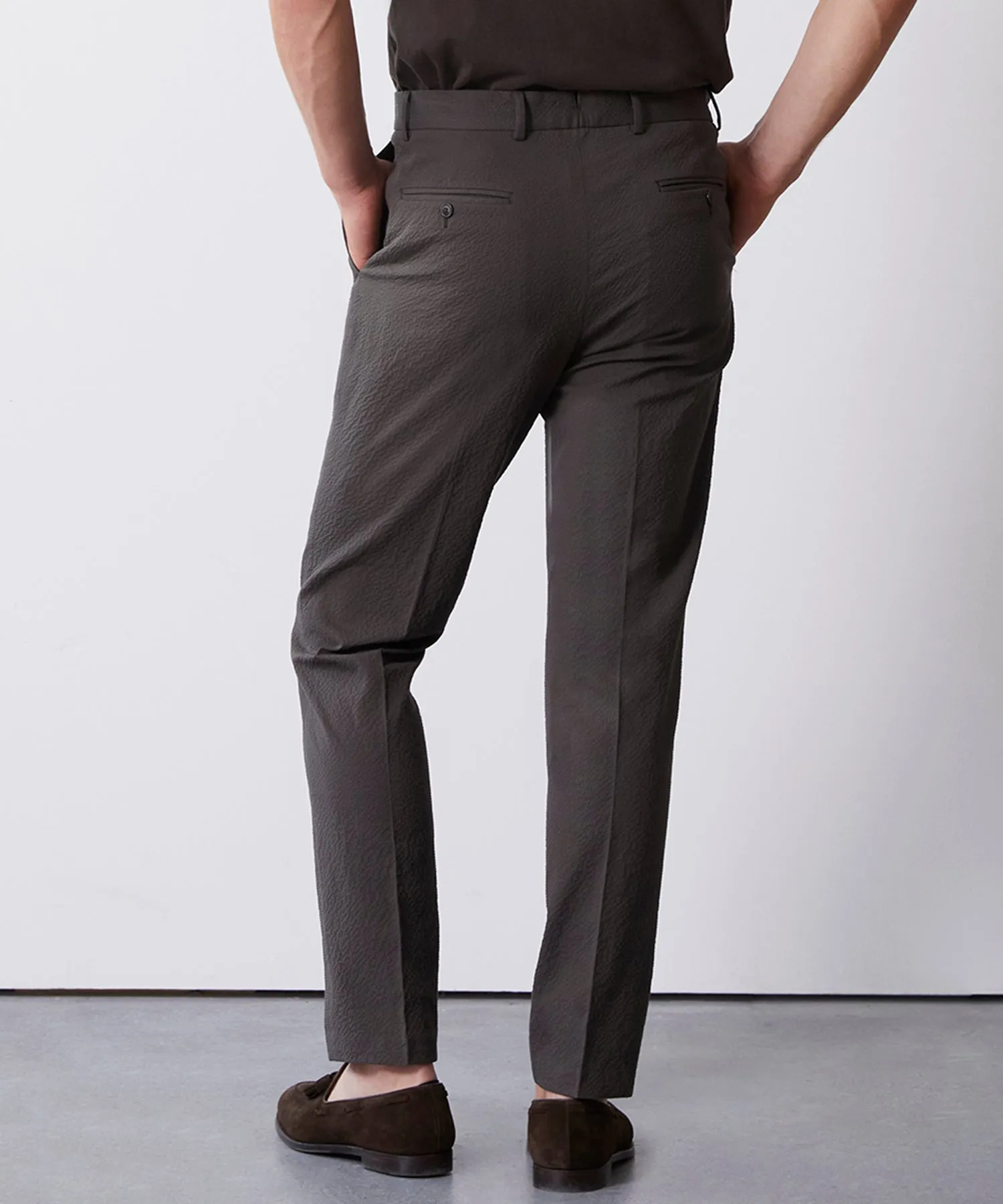 Italian Seersucker Sutton Trouser in Brown