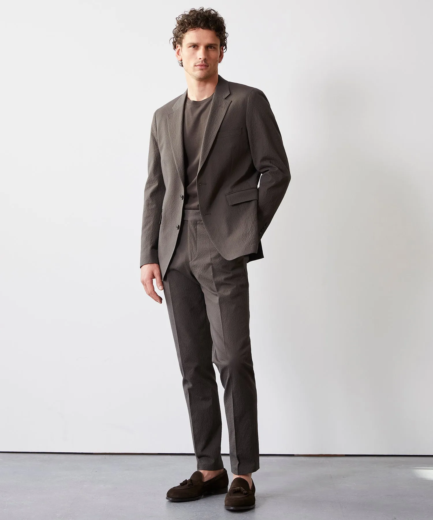 Italian Seersucker Sutton Trouser in Brown