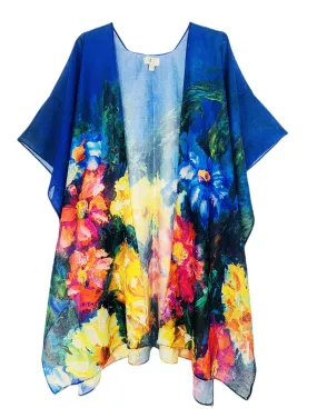 JC062762 Blue-Multi Monet Floral Painting Kimono