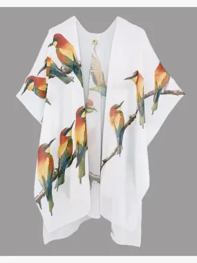 JC071004 White-Multi Birds on the Branch Kimono