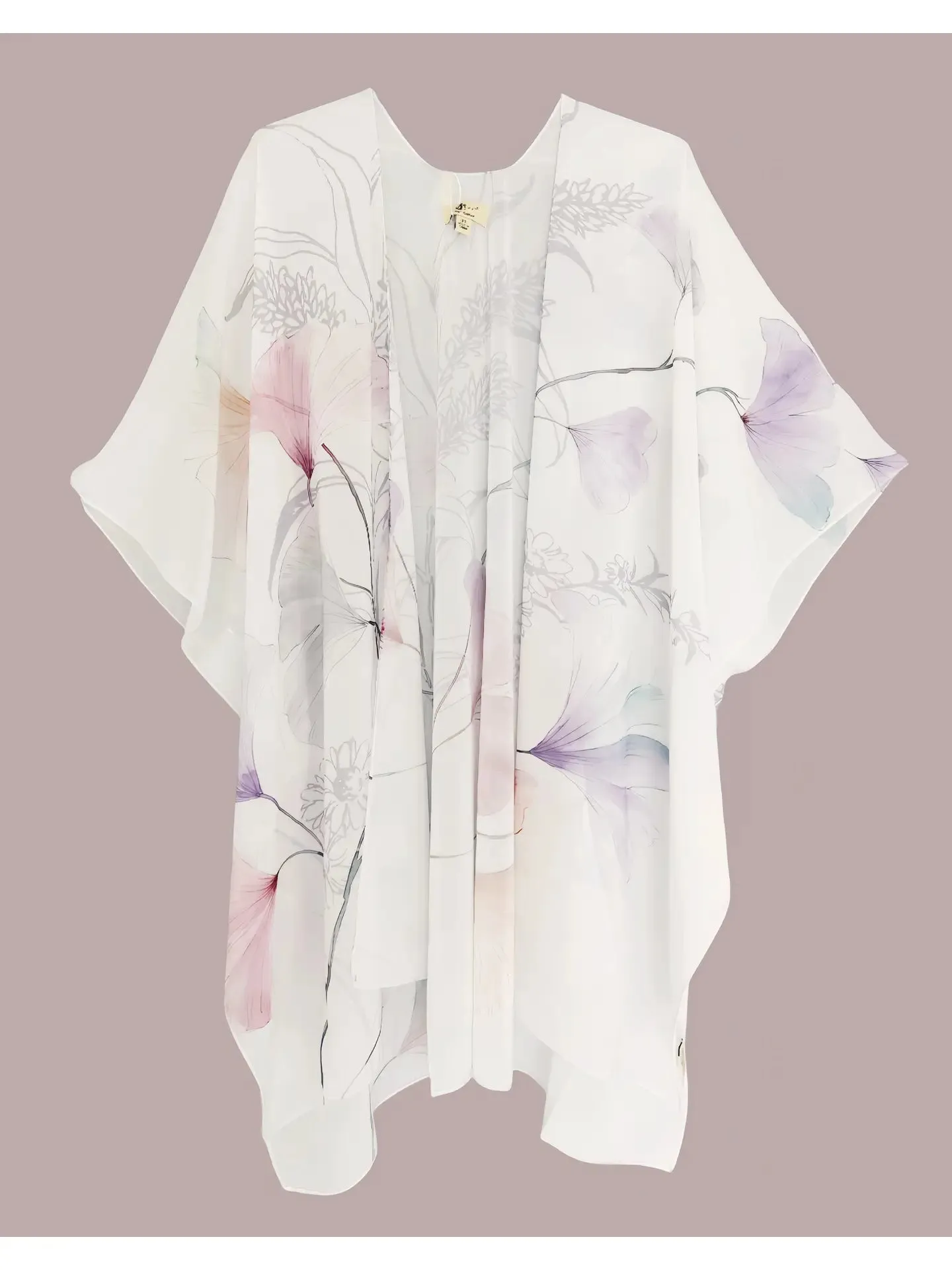 JC071208 White-Multi Romantic Floral Open-Front Kimono