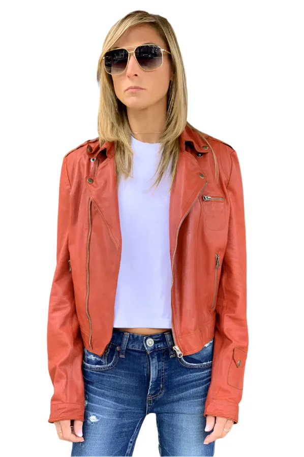 Josey Leather Moto Jacket - Habanero