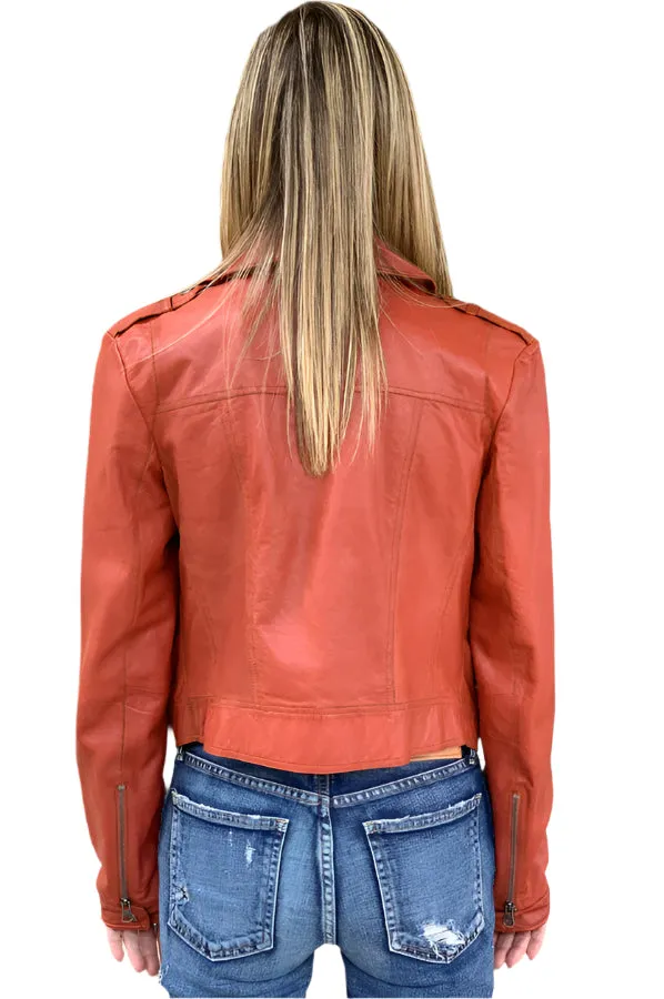 Josey Leather Moto Jacket - Habanero