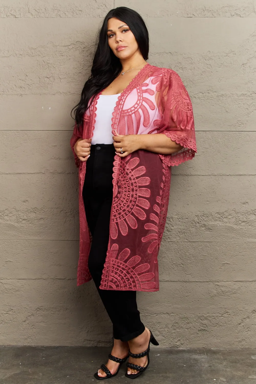 Justin Taylor Legacy Lace Pink Rose Duster Kimono