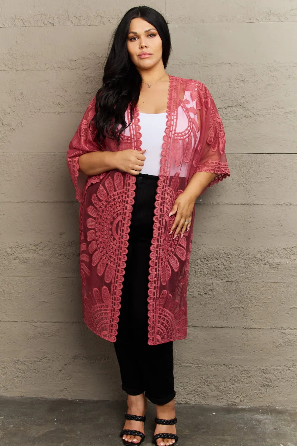 Justin Taylor Legacy Lace Pink Rose Duster Kimono