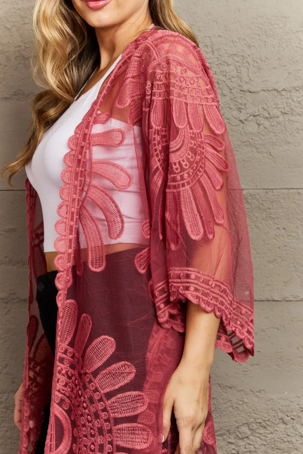 Justin Taylor Legacy Lace Pink Rose Duster Kimono