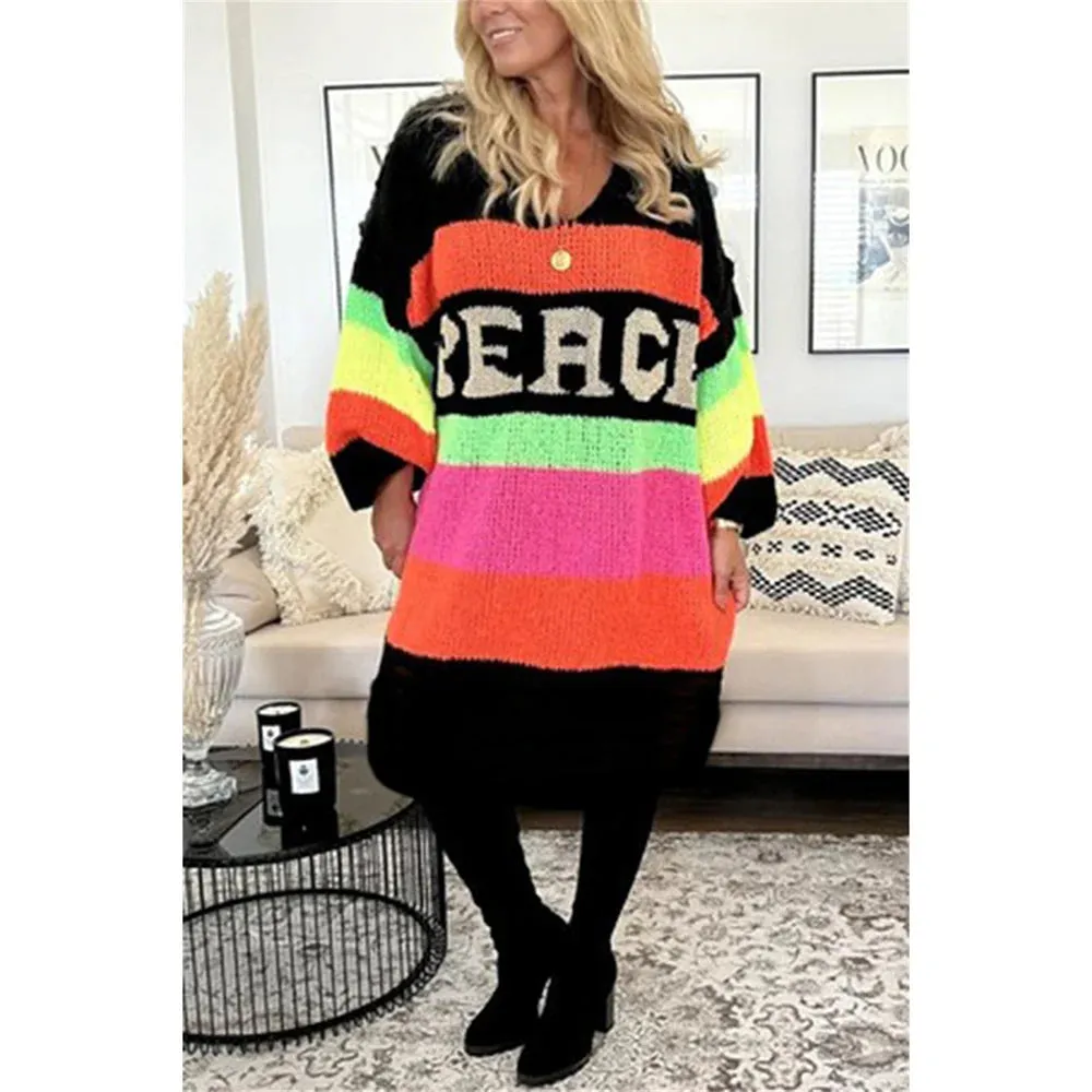 Knitted Oversized Peace Long Sweater Dress