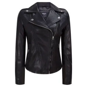 Ladies Leather Jacket Classic Biker Style Black REAL Leather Womens Jacket