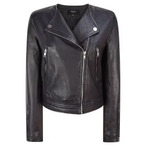 Ladies Real Leather Jacket Short Fitted Bikers Style Vintage Black Rock