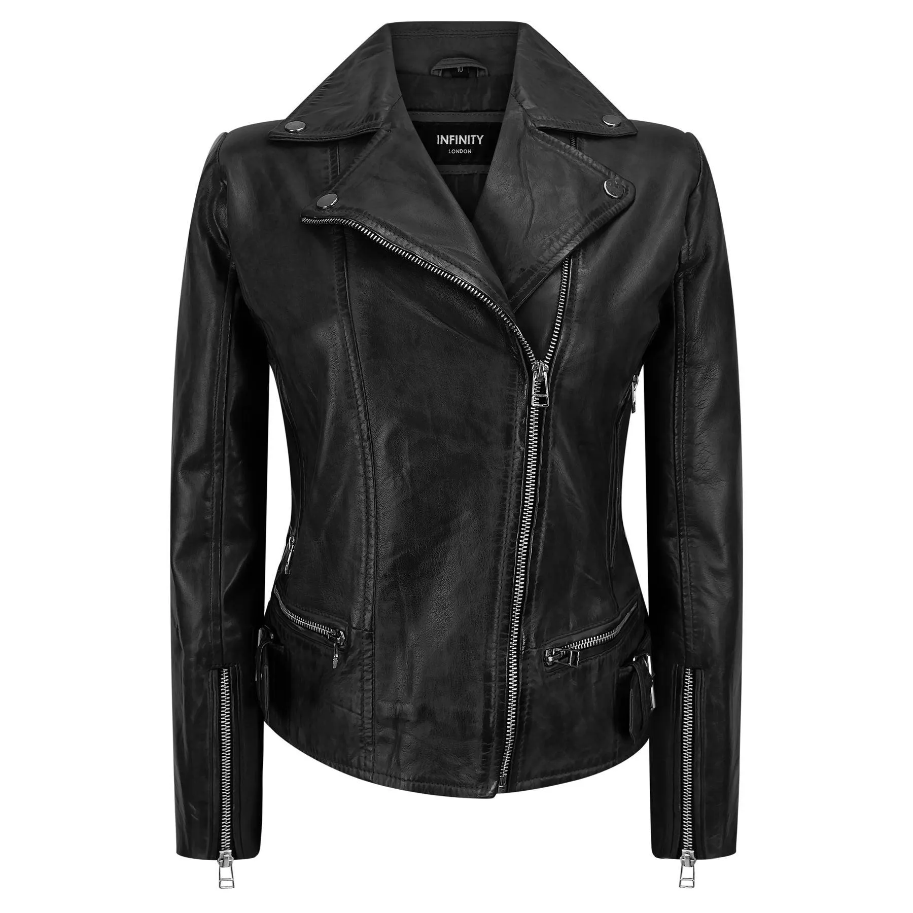 Ladies Women Genuine Real Leather Slim Fit Black Biker Jacket