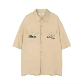 Letter Embroidered Workwear With Pocket Shirt