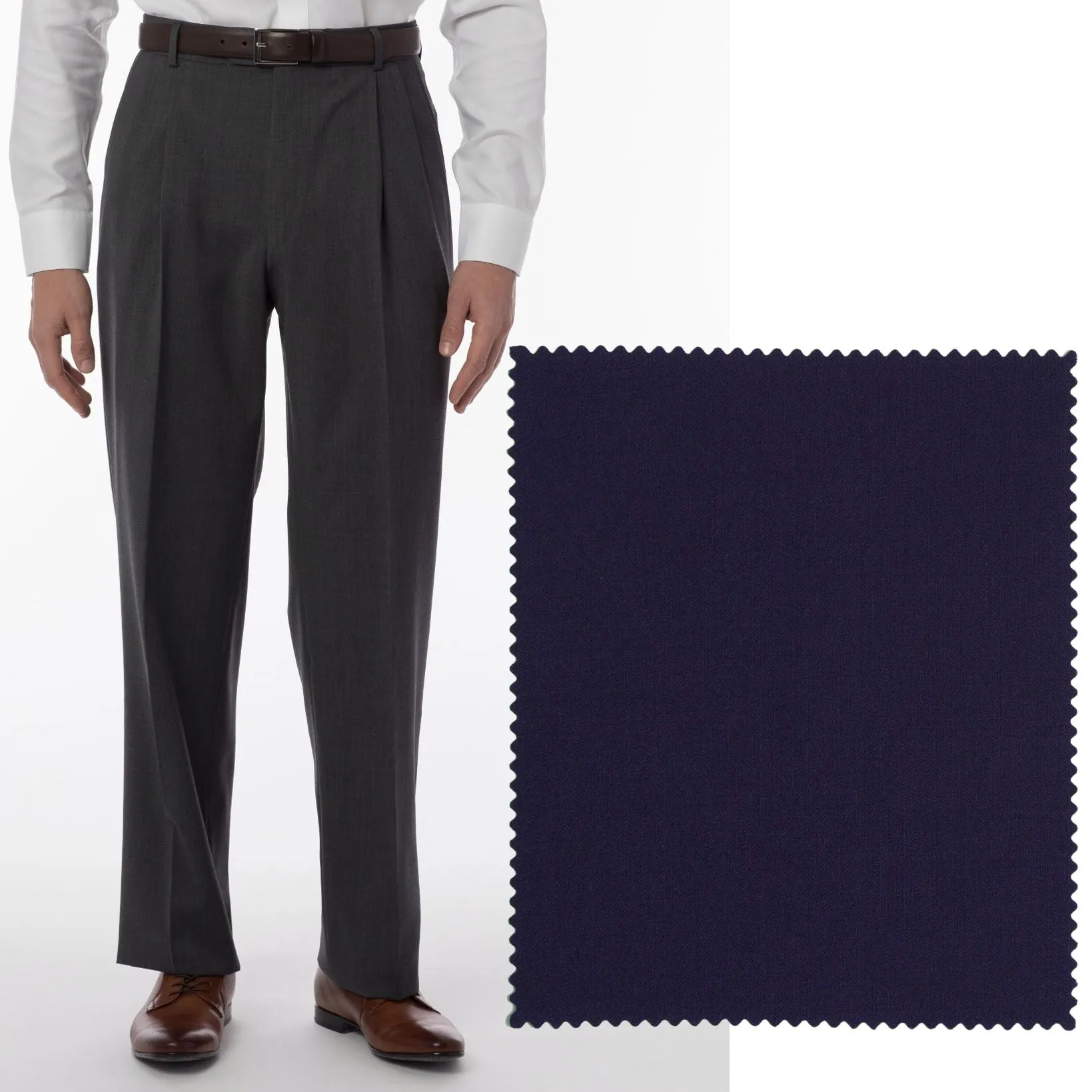 LONG FIT Super 120s Wool Gabardine Comfort-EZE Trouser in Mariner (Manchester Pleated Model) by Ballin