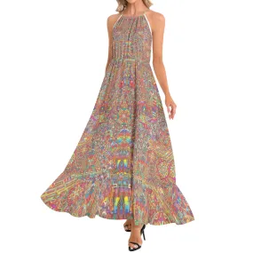 MANDALA Ruffle Hem Halter Neck Maxi Dress