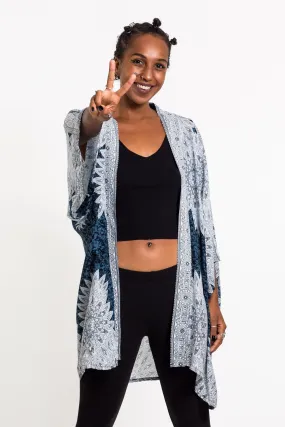 Marble Mandalas Kimono Cardigan in Indigo