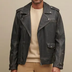 Men's Asymmetrical Leather Biker Jacket