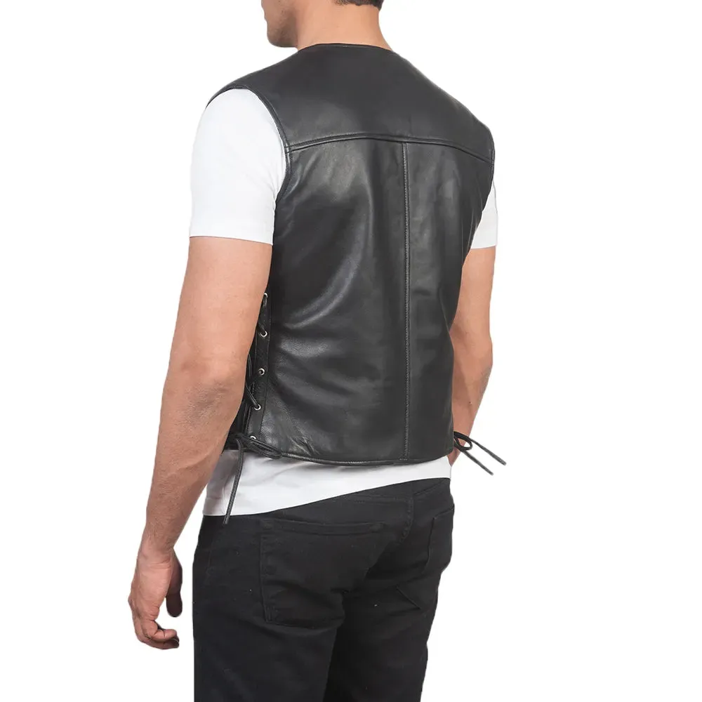 Mens Black Zip Up Leather Vest