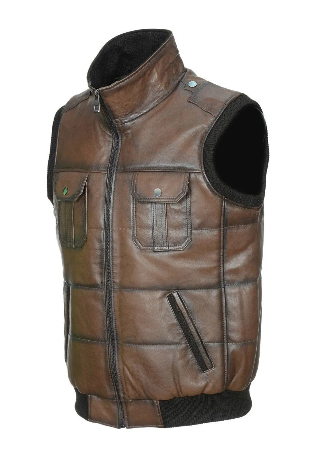 Men's Brown Leather Motorcycle Biker Club Vest for Riding