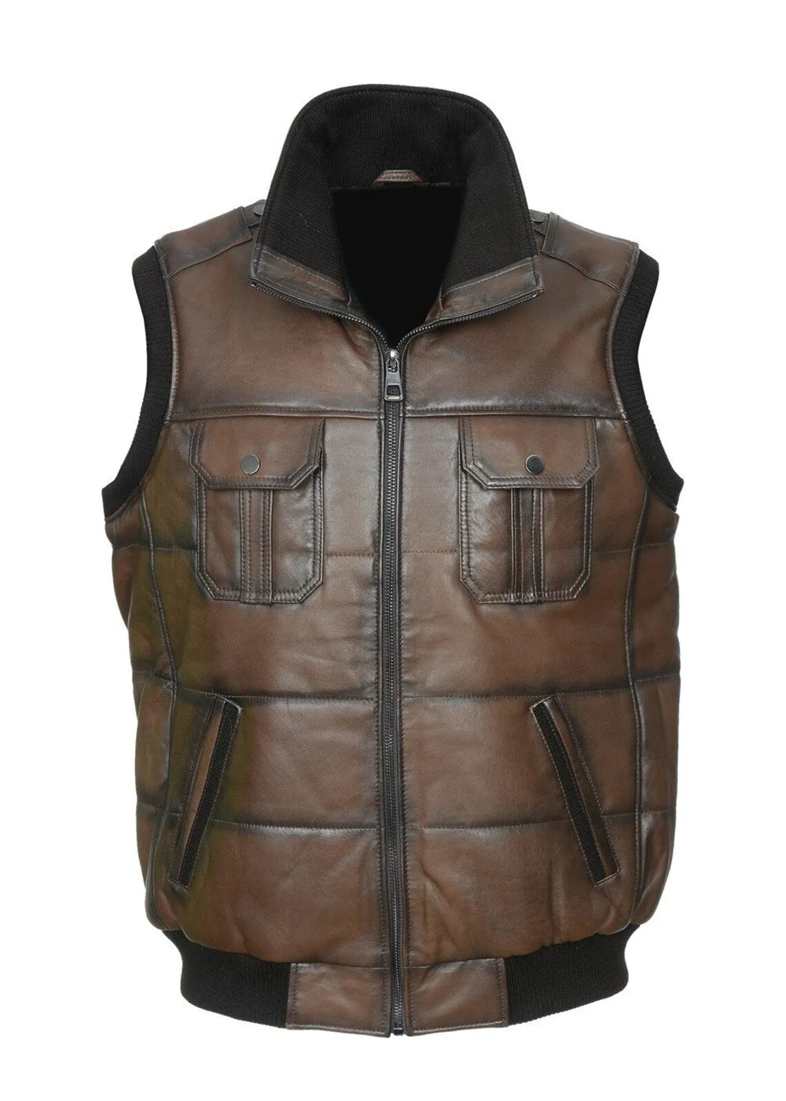 Men's Brown Leather Motorcycle Biker Club Vest for Riding