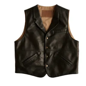 Mens Classic Black Leather Lapel Vest