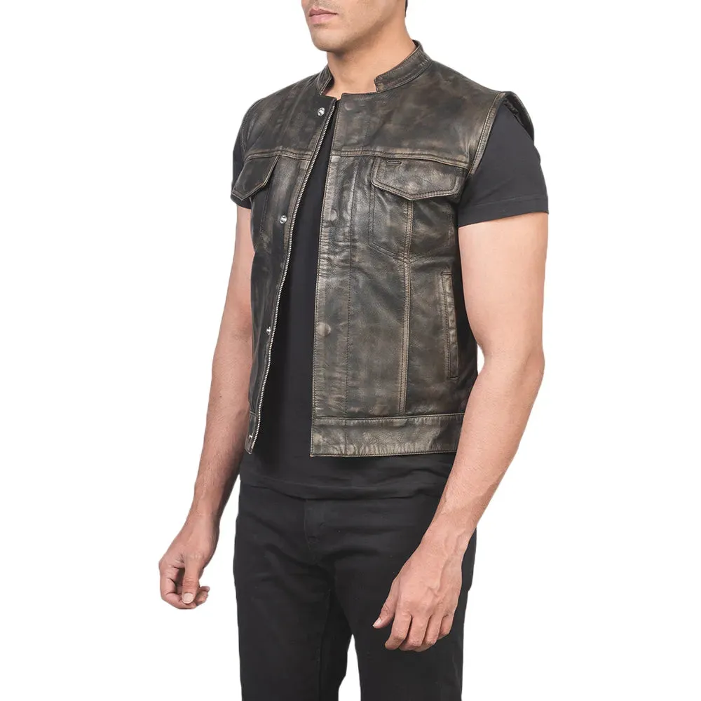 Mens Distressed Brown Leather Vest