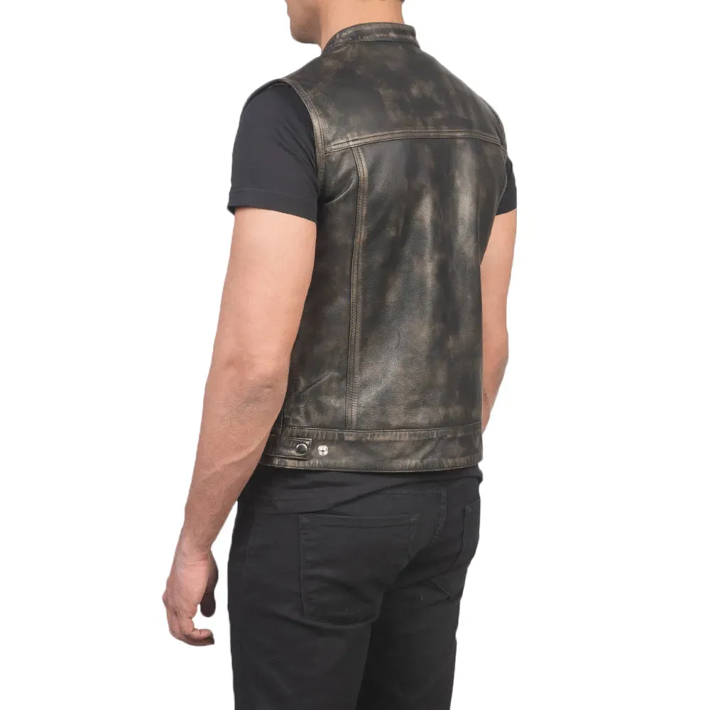 Mens Distressed Brown Leather Vest