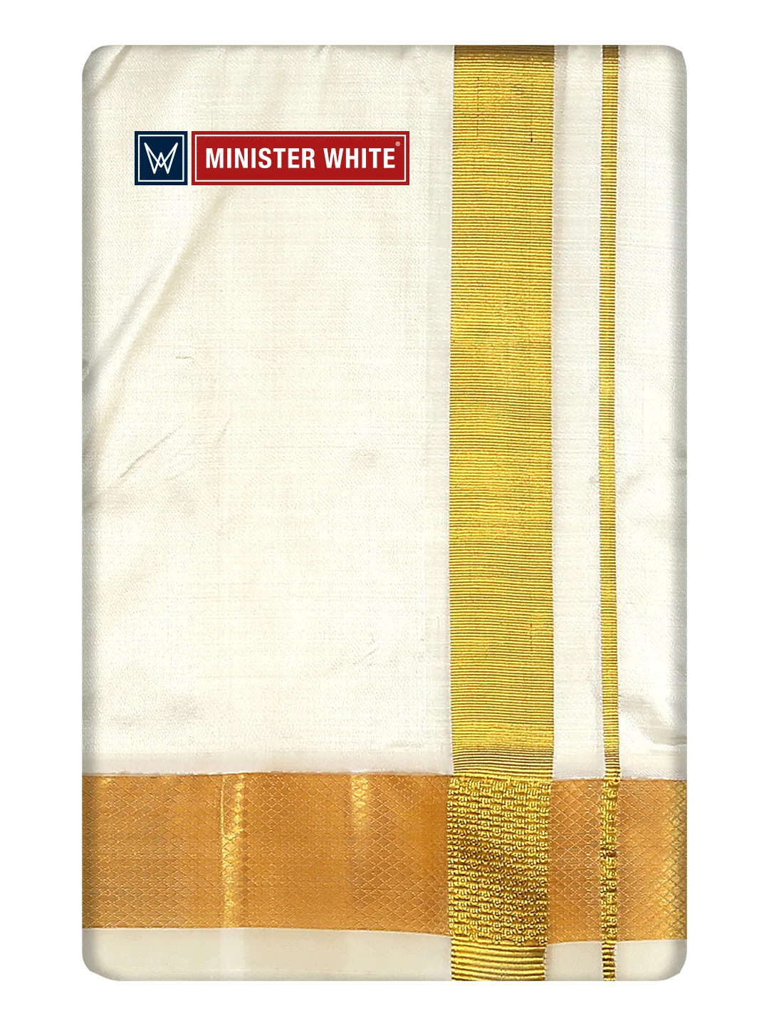 Mens Double Layer Cream Pure Silk Dhoti with 100K Golden Jari Border - Yukta 100K