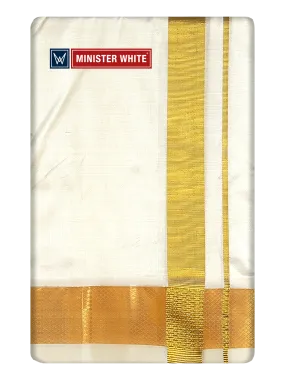 Mens Double Layer Cream Pure Silk Dhoti with 100K Golden Jari Border - Yukta 100K