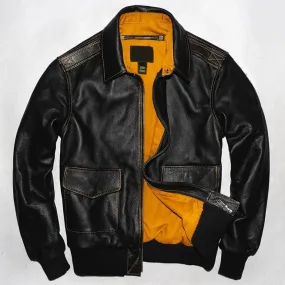 Men’s Genuine Calf Skin Military Leather Jacket