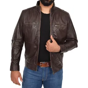 Mens Genuine Leather Biker Jacket Fitted Felix Brown