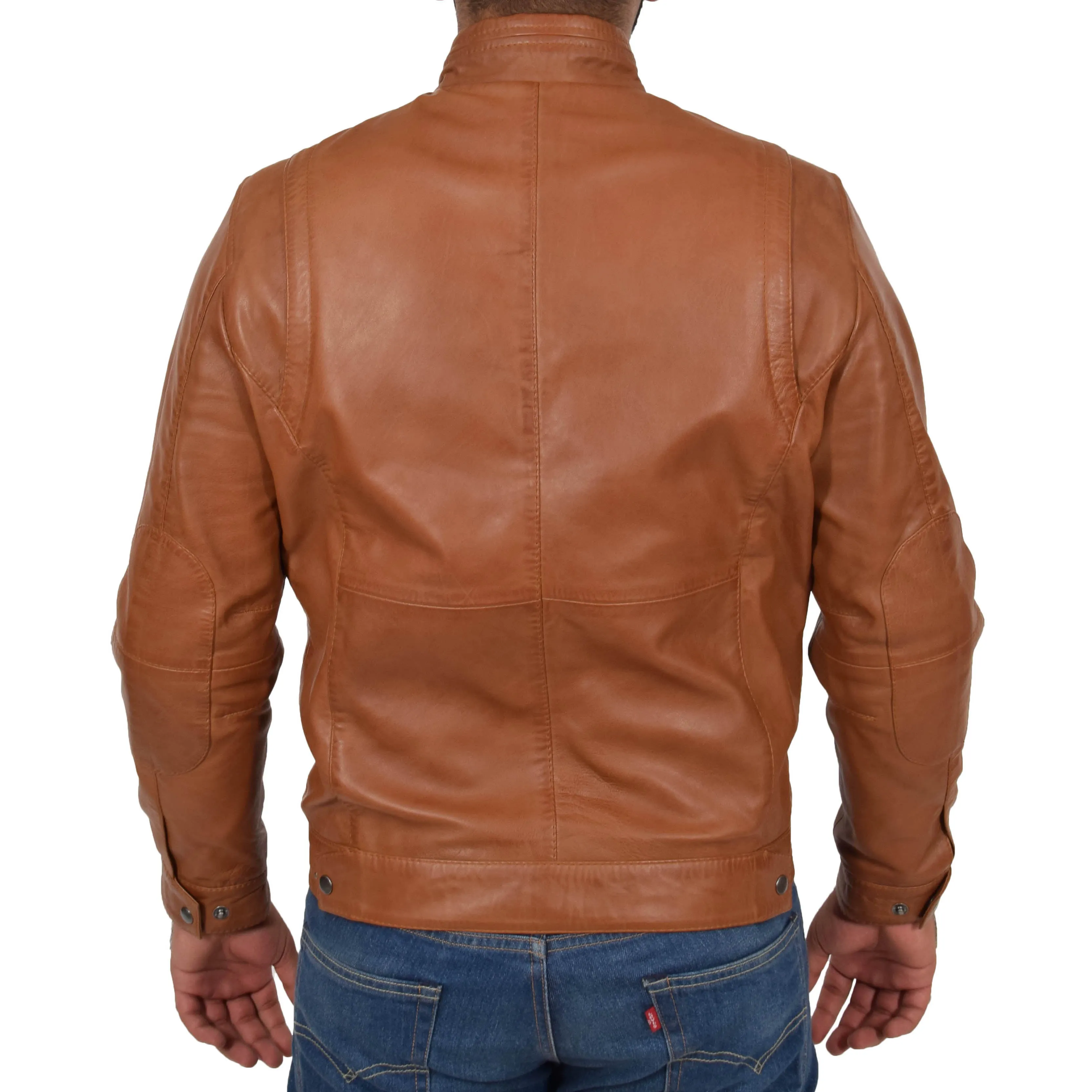 Mens Genuine Leather Biker Jacket Fitted Felix Tan