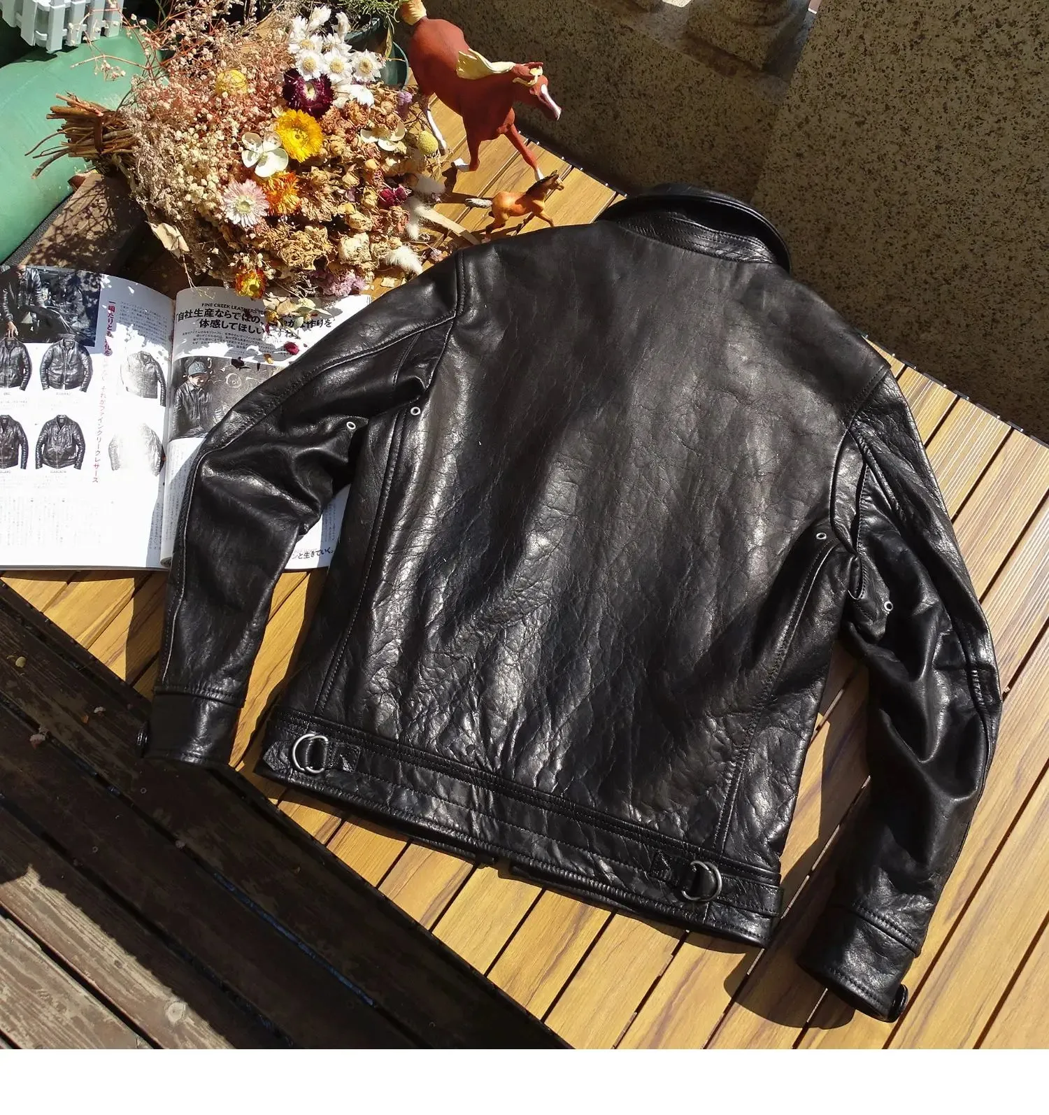 Men's Genuine Leather Jacket - Short Slim Fit Black Motorcycle Japan Style