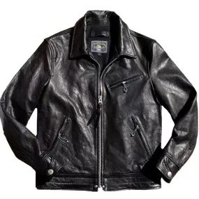 Men's Genuine Leather Jacket - Short Slim Fit Black Motorcycle Japan Style