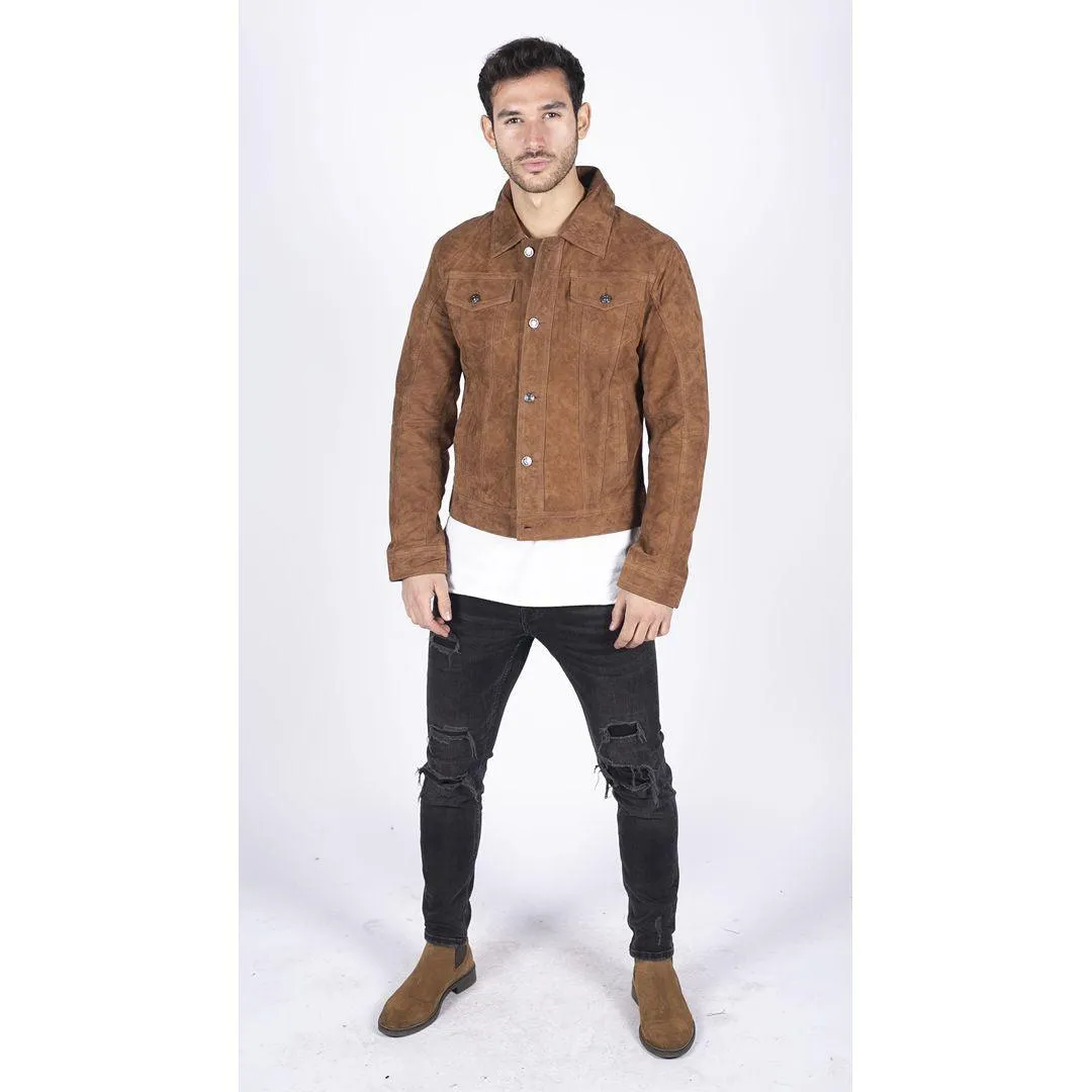 Mens Genuine Suede Jacket Leather Jeans Denim Short Mens Biker Classic VIntage