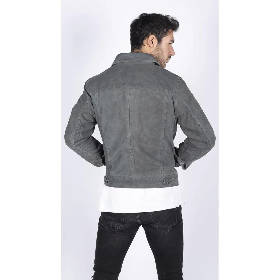 Mens Genuine Suede Jacket Leather Jeans Denim Short Mens Biker Classic VIntage