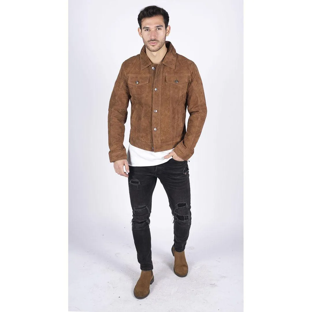 Mens Genuine Suede Jacket Leather Jeans Denim Short Mens Biker Classic VIntage