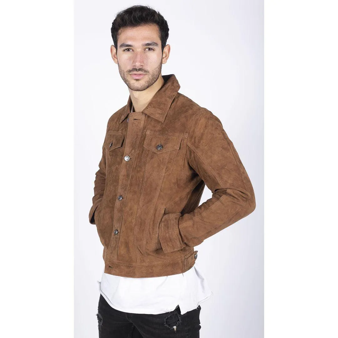 Mens Genuine Suede Jacket Leather Jeans Denim Short Mens Biker Classic VIntage