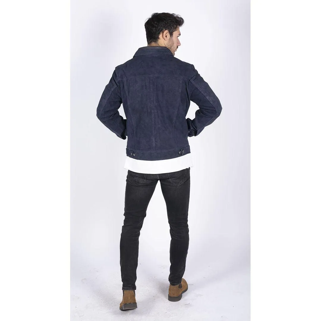 Mens Genuine Suede Jacket Leather Jeans Denim Short Mens Biker Classic VIntage