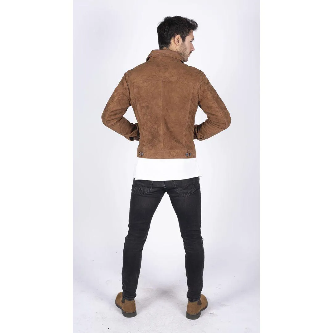 Mens Genuine Suede Jacket Leather Jeans Denim Short Mens Biker Classic VIntage