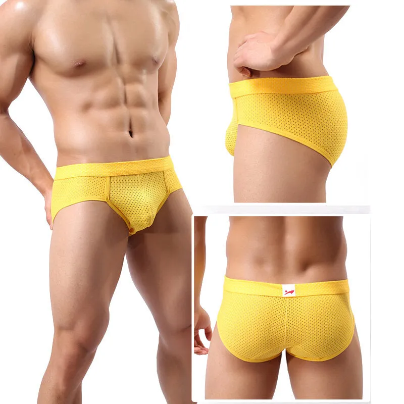 Mens Nylon Mesh Breathable Solid Color Sexy Low Rise Underwear Briefs