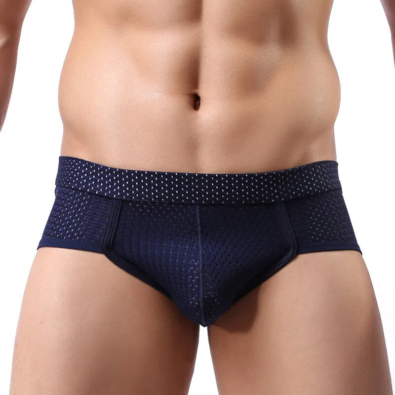 Mens Nylon Mesh Breathable Solid Color Sexy Low Rise Underwear Briefs