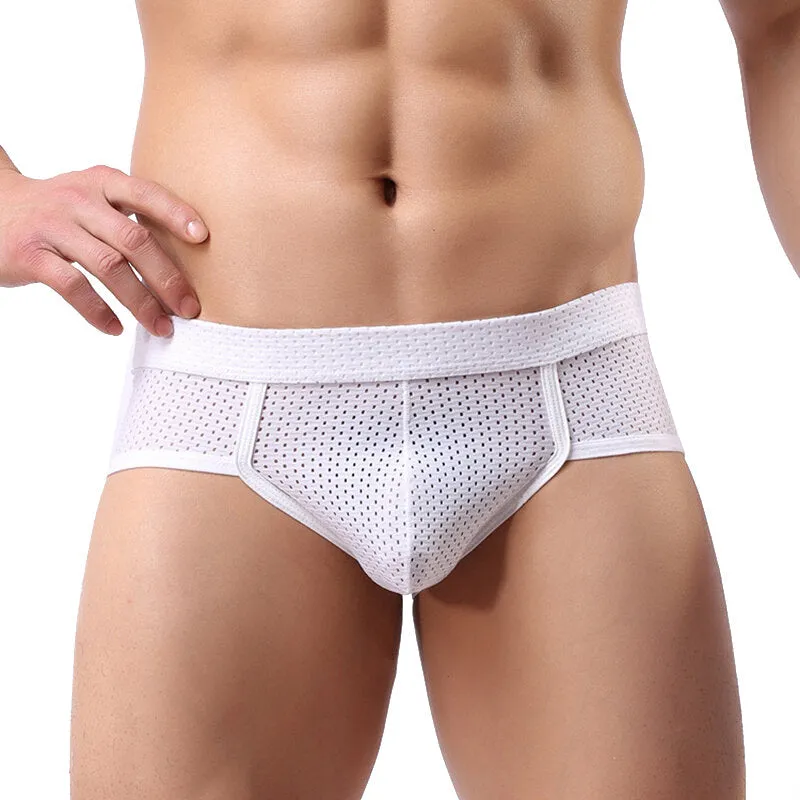 Mens Nylon Mesh Breathable Solid Color Sexy Low Rise Underwear Briefs