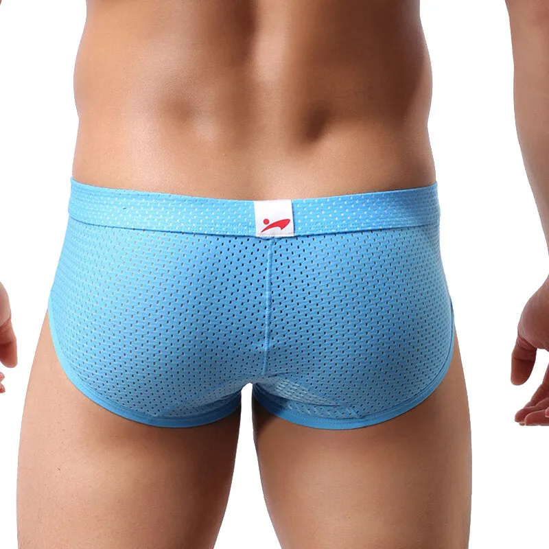 Mens Nylon Mesh Breathable Solid Color Sexy Low Rise Underwear Briefs